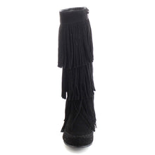 Refresh JOLIN-02 Women's Fringe Moccasin Flat Heel Zipper Under Knee High Boots