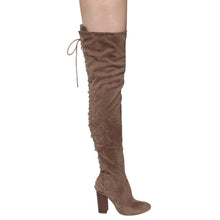 Chase & Chloe EE81 Women's Thigh High Corset Lace Up Stacked High Heel Boots