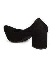 Wild Diva GA63 Women Faux Suede Pointy Toe Elastic Trim Chunky Heel Pump