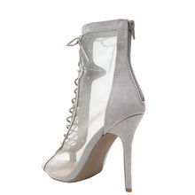 Wild Diva Womens Open Peep Toe Sheer Mesh Stiletto High Heel Lace Up Ankle Booties Boot
