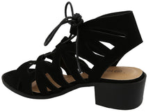 Top Moda Women's Scalloped Edge Lace Up Block Heel Sandal