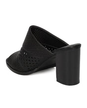 Women Leatherette Chunky Heel Mule - Casual, Dressy, Versatile - Perforated Sandal - GF53 By Nature Breeze