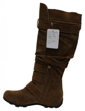 Anna BD-2523 women's side zipper buckle 4 multi strips knit collar knee high boots