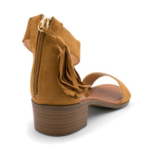 Top Moda Women's Tassel Fringe Zip Back Block Heel Sandal