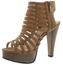 Top Moda EH44 Women's Strappy Caged Gladiator Zipper Block Ankle Booties Heels