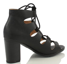Delicious Women's Yohan Open Toe Lace Up Stacked Heel