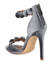 Cape Robin Alza-45 Women Velvet Pom Pom Stiletto Sandal Ankle Strap Sandal