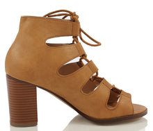 Delicious Women's Yohan Open Toe Lace Up Stacked Heel