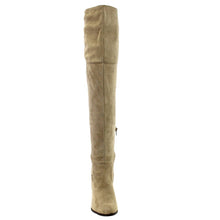 Qupid Zinc-01 Women's Lace Up Back Stretchy Over The Knee Stacked Chunky Boots