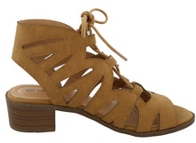 Top Moda Women's Scalloped Edge Lace Up Block Heel Sandal