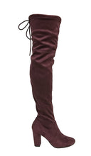 Delicious Women's Faux Suede Back Tie Over the Knee Chunky High Heel Dress Boot