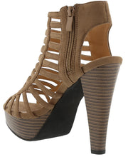 Top Moda EH44 Women's Strappy Caged Gladiator Zipper Block Ankle Booties Heels