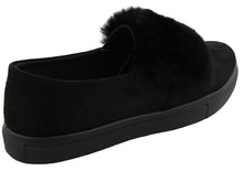 Top Moda Women's Faux Fur Pom Pom Slip On Fashion Sneaker