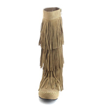Refresh JOLIN-02 Women's Fringe Moccasin Flat Heel Zipper Under Knee High Boots