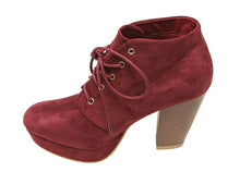 Bella Marie Goldie-21 Women's almond toe platform lace up chunky heel ankle high suede booties