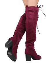 Nature Breeze FI01 Women Faux Suede Over The Knee Lace Up Chunky Heel Combat Boot