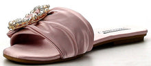 Cape Robbin Sadie-3 Satin Rhinestone Brooch Open Toe Slide Slip On Flip Flop Flat Sandal Pink