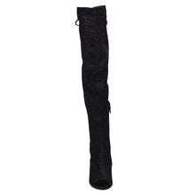Delicious Women's Faux Suede Stretchy Open Toe Open Back Over The Knee Block Chunky Heel Boot