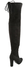 Top Moda Women's Over The Knee Thigh High Adjustable Lace Back Stacked Chunky Heel Boot