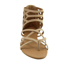 ANNA IE18 Women's Cutout Strappy Back Zipper Thong Flat Sandal