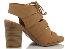 Soda Women's Quince Faux Leather Peep Toe Lace Up Gladiator Slingback Open Back Ankle Boot