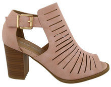Top Moda Women's Side Cutout Stacked Chunky Heel Peep Toe Bootie