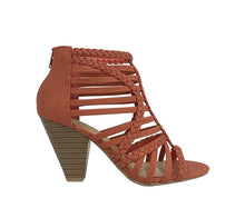 LEXIS! Women's Braided Strappy Cage Stacked Mid Heel Ankle Bootie