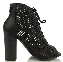 Delicious Women's Message Faux Nubuck Leather Lace Up Cutout Chunky Heels