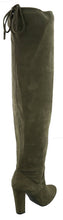 Top Moda Keen-1 women's almond toe chunky heel tie up side zip suede knee high boots