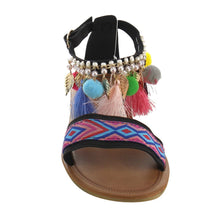 Refresh ID96 Women's Bohemian Chain Tassel Ankle Strap Flat sandals