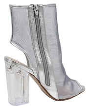 Delicious Women's Ope Toe Mesh Block Chunky Clear Perspex Heel Ankle Boot Bootie