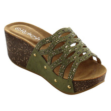 Refresh IF01 Women's Cutout Stud Rhinestone Slide In Wedge Sandal