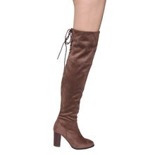 Qupid Zinc-01 Women's Lace Up Back Stretchy Over The Knee Stacked Chunky Boots