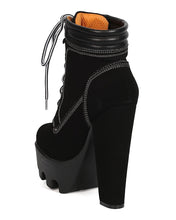 Women Nubuck Lug Sole Block Heel Bootie - Dressy, Cosplay, Night Out - Lace Up Heel Boot - GC93 By Wild Diva