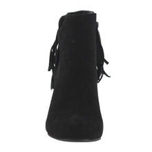 Breckelles GK88 Women Faux Suede Fringe Chunky Heel Ankle Boot