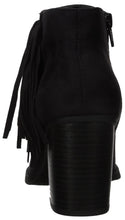 Soda Women's Sueded Fringe Peep Toe Chunky Stacked Heel Bootie