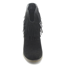 Nature Breeze Dallas-03 Women's V Slit Strap Double Fringe Stacked Heel Booties