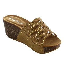 Refresh IF01 Women's Cutout Stud Rhinestone Slide In Wedge Sandal