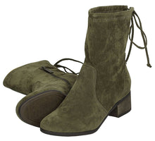 Breckelle's Women's Closed Toe Back Tie Drawstring Mid-Calf Block Heel Boot