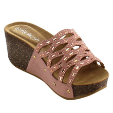 Refresh IF01 Women's Cutout Stud Rhinestone Slide In Wedge Sandal