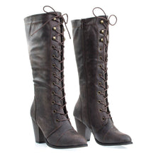 Women's Fashion Military Combat Boots w Chunky Block Heel, Faux Wood