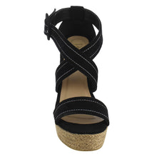Refresh IE53 Women Stitched Criss Cross Strap Espadrille Platform Wedge Sandals