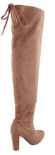 Top Moda Keen-1 women's almond toe chunky heel tie up side zip suede knee high boots