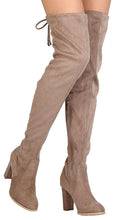 Refresh Footwear Women's Thigh High Chunky Heel Drawstring Boot