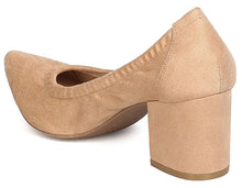 Wild Diva GA63 Women Faux Suede Pointy Toe Elastic Trim Chunky Heel Pump