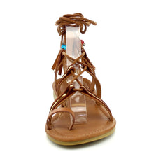 Refresh ID48 Women's Gladiator Strappy Lace Up Tassel Flat Beach Sandal