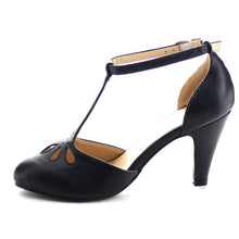 Chase & Chloe Kimmy-36 Women's Teardrop Cut Out T-Strap Mid Heel Dress Pumps