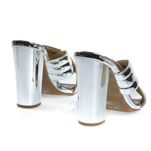 Chunky Block Heel Slipper Mule, Metallic Party Sandal w Padded Straps