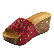 Refresh IE86 Women's Rhinestone Studded Slip On Platform Wedge Sandal