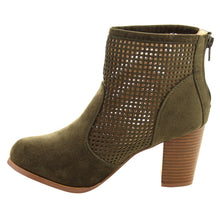 Chase & Chloe EC48 Women's Laser Cut Out Back Zipper Mid Stacked Ankle Booties